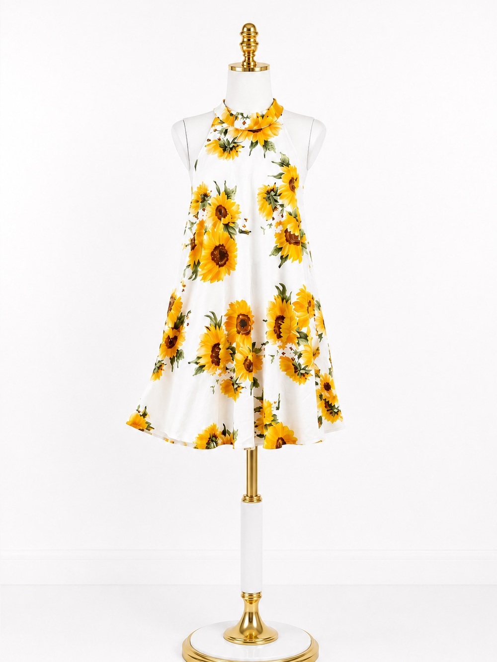 Sunflower Halter Swing Dress for Kids - White & Yellow